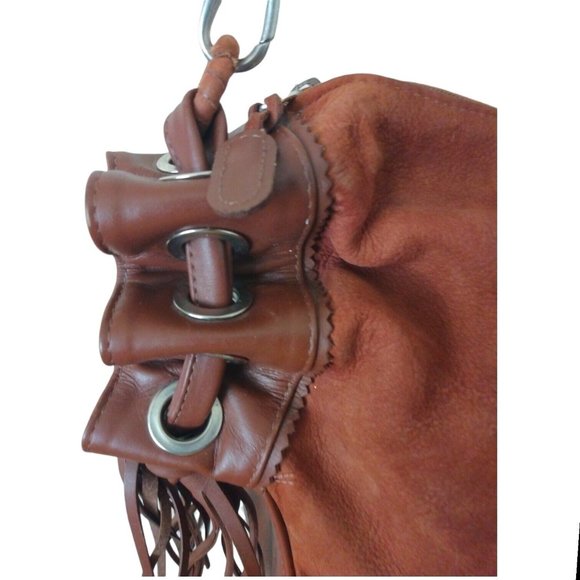 John Cole Womens Brown Suede Full Grain Leather Hobo Western Saddle Bag Purse - Picture 6 of 12